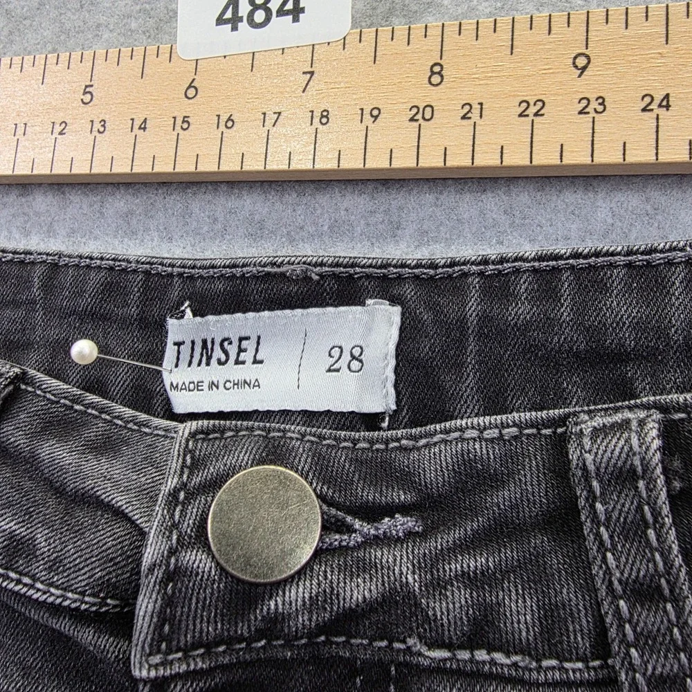 Tinsel Black Denim Cargo Mini Skirt Frayed Raw‎ Hem Size 28 Utility Y2K Style